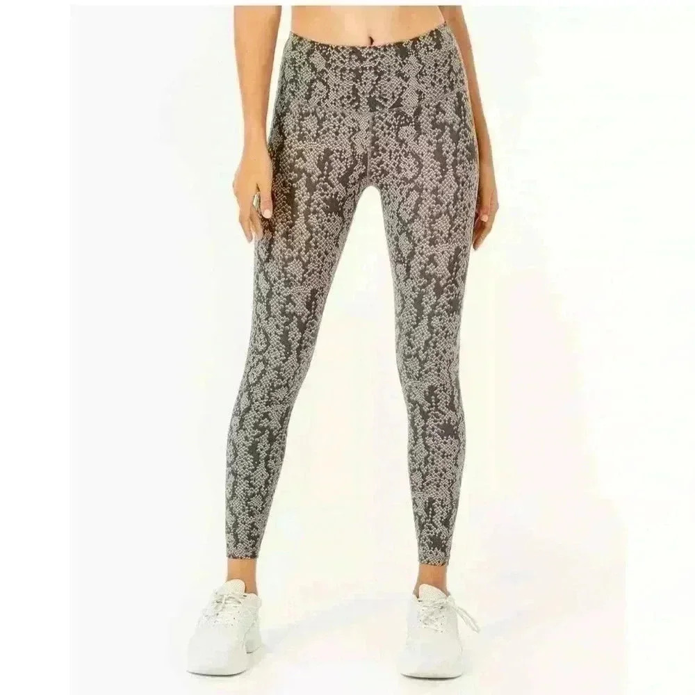Varley Leggings Small Green Tile Snakeskin Print High Rise Century SMALL